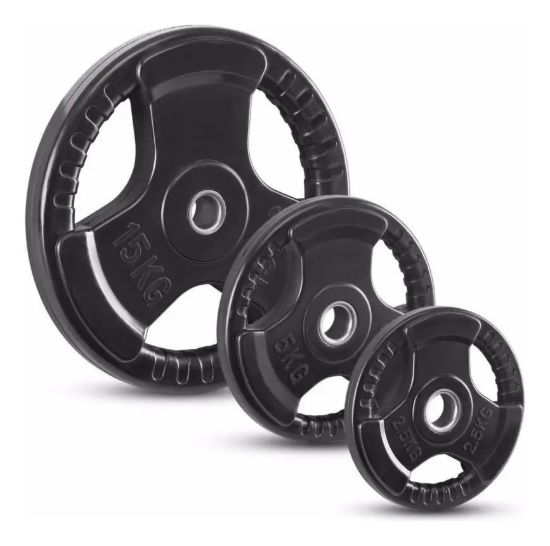 Imagen de Disco Olimpico Hierro Engomado C/agarres 10kg Negro