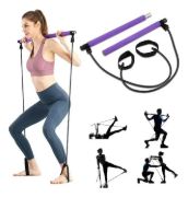 Imagen de Barra Con Elasticos Resistencia Yoga Pilates Gym  Violeta