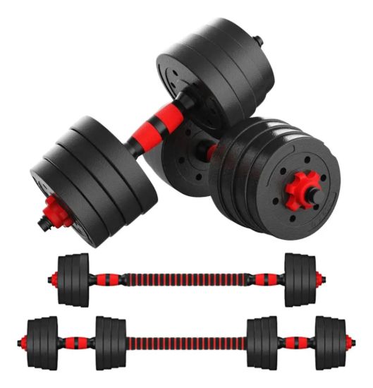 Imagen de Set 2 Mancuernas + Barra 3 En 1 15 Kgs Dmstore Negro