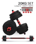 Imagen de Set 2 Mancuernas + Barra 3 En 1  20 Kgs Demstore Negro