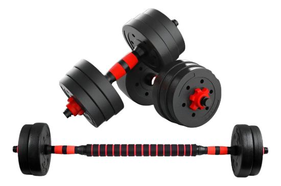 Imagen de Set 2 Mancuernas + Barra 3 En 1  30 Kgs Demstore Negro