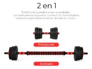 Imagen de Set 2 Mancuernas + Barra 3 En 1  30 Kgs Demstore Negro