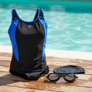 Imagen de Malla Natacion Piscina Lycra Forrada Anti Cloro + Accesorios - Azul - 10