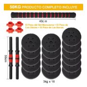 Imagen de Set 2 Mancuernas + Barra 3 En 1  50 Kgs Dmstore Negro