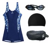 Imagen de Malla Natacion Enterito Para Dama Piscina + Accesorios Broz - Azul - Lisa - XL