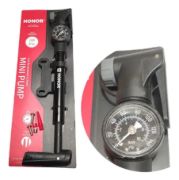 Imagen de Inflador De Mano Mini Aluminio C/ Manómetro 100 Psi Honor Negro