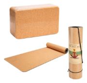 Imagen de Kit Colchoneta Yoga Corcho + Block Yoga Ladrillo Corcho Corcho