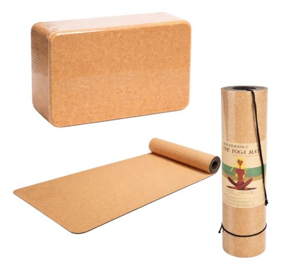 Imagen de Kit Colchoneta Yoga Corcho + Block Yoga Ladrillo Corcho Corcho
