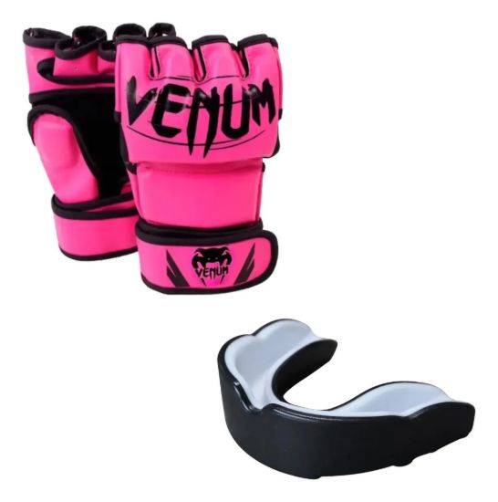 Imagen de Guante Mma Vale Todo + Bucal Pro M Rosa/blanco