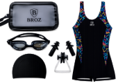Imagen de Malla Natacion Enterito Para Dama Piscina + Accesorios Broz - Negro - Lisa - M