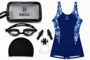 Imagen de Malla Natacion Enterito Para Dama Piscina + Accesorios Broz - Azul - Lisa - L