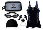 Imagen de Malla Natacion Enterito Para Dama Piscina + Accesorios Negro/combinado M