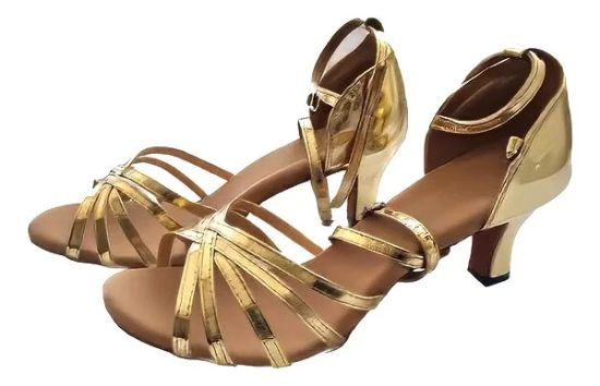 Imagen de Zapato De Baile Salsa Bachata Tango Dorado Y Plateado Dorado Oscuro 37 Uy