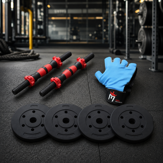 Imagen de Set Mancuerna + Discos 20 Kg + Guante Fitness Regalo  Negro