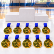 Imagen de Medalla Trofeo Premiacion Plastico Con Correa X 10 Unidades Dorado